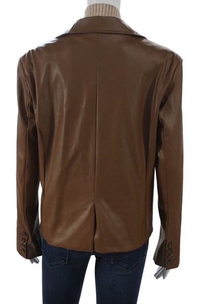 Generation Love Womens Basic Blazer Brown PU Button Long Sleeve Size M