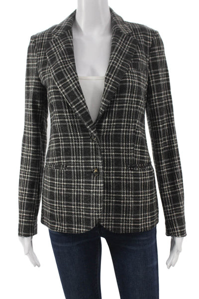 Good Match Womens Blazer Gray Plaid Viscose Button Long Sleeve Size 40