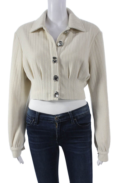 Gestuz Womens Basic Jacket Ivory Polyester Collared Button Long Sleeve Size 32