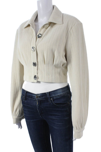 Gestuz Womens Basic Jacket Ivory Polyester Collared Button Long Sleeve Size 32