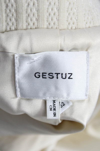 Gestuz Womens Basic Jacket Ivory Polyester Collared Button Long Sleeve Size 32