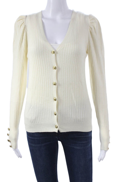 Johanna Paris Women Cardigan Ivory V Neck Viscose Long Sleeve Size M