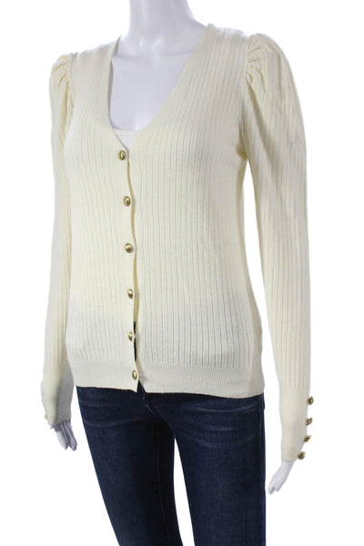 Johanna Paris Women Cardigan Ivory V Neck Viscose Long Sleeve Size M