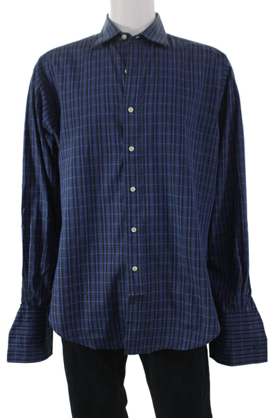 Polo Ralph Lauren Mens Cotton Plaid Button Down Shirt Blue Size 16-35