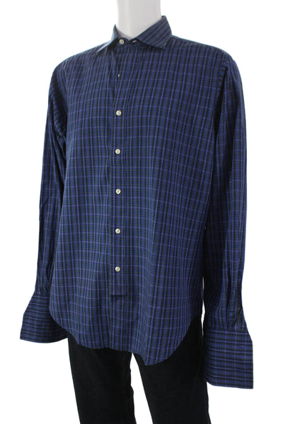 Polo Ralph Lauren Mens Cotton Plaid Button Down Shirt Blue Size 16-35