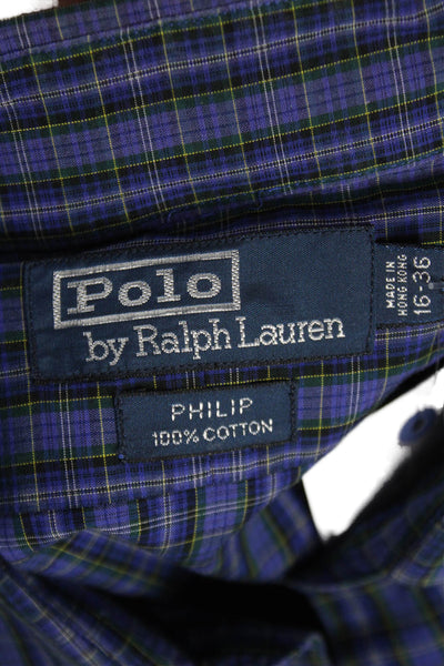 Polo Ralph Lauren Mens Cotton Plaid Button Down Shirt Blue Size 16-35