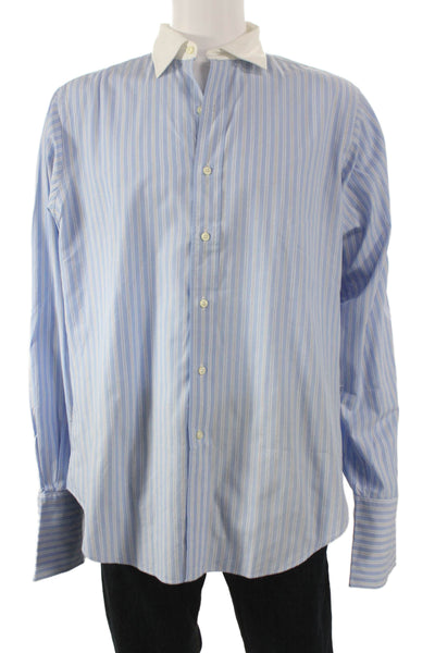 Polo Ralph Lauren Mens Cotton Striped Button Down Shirt Blue Size 16-36