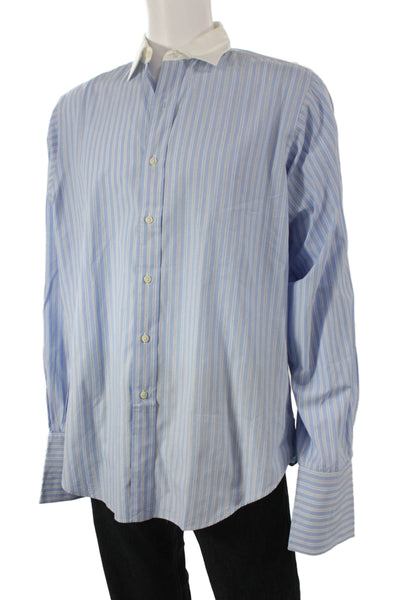 Polo Ralph Lauren Mens Cotton Striped Button Down Shirt Blue Size 16-36