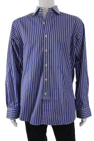 Polo Ralph Lauren Mens Cotton Striped Button Down Shirt Blue Size 16 L