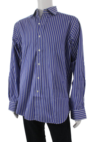 Polo Ralph Lauren Mens Cotton Striped Button Down Shirt Blue Size 16 L