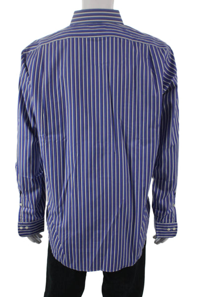 Polo Ralph Lauren Mens Cotton Striped Button Down Shirt Blue Size 16 L