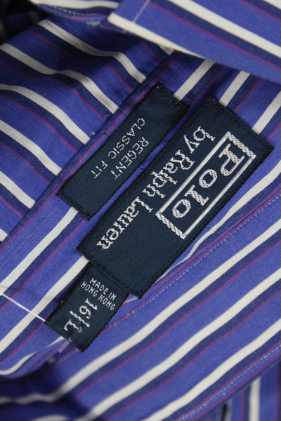 Polo Ralph Lauren Mens Cotton Striped Button Down Shirt Blue Size 16 L