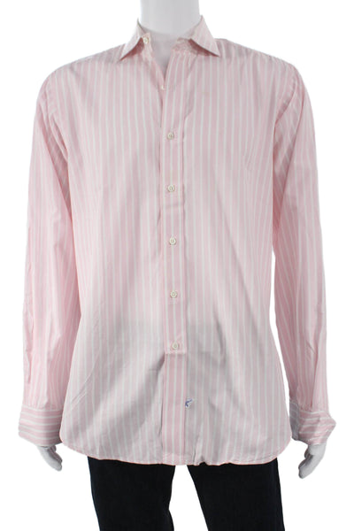Polo Ralph Lauren Mens Cotton Striped Collared Button Down Shirt Pink Size 16-36