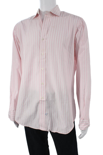Polo Ralph Lauren Mens Cotton Striped Collared Button Down Shirt Pink Size 16-36