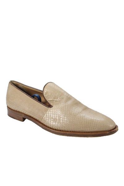 Walter Steiger Mens Leather Pointed Toe Slip On Loafers Beige Size 11