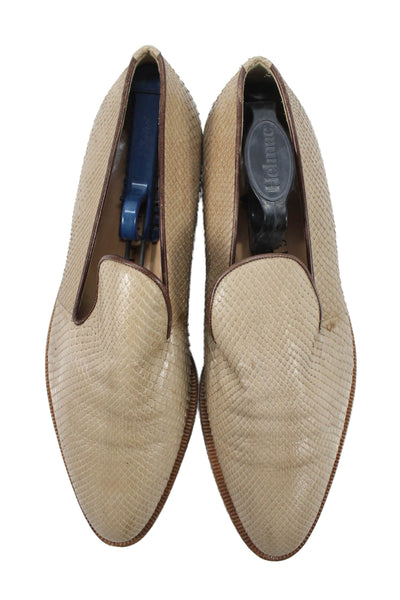 Walter Steiger Mens Leather Pointed Toe Slip On Loafers Beige Size 11