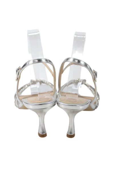 Jewel Badgley Mischka Womens Embellished Ankle Strap Sandals Silver Size 8.5