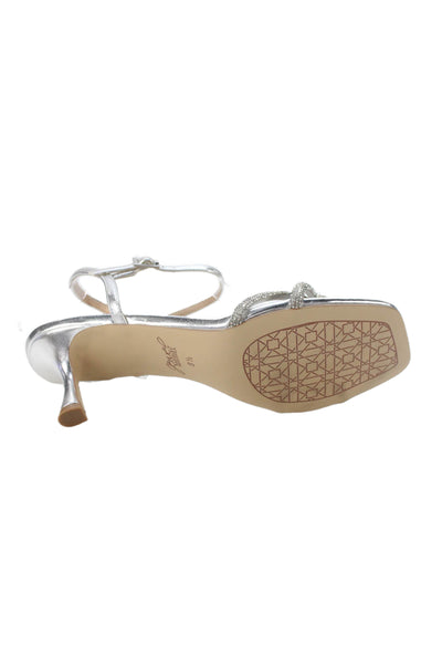 Jewel Badgley Mischka Womens Embellished Ankle Strap Sandals Silver Size 8.5