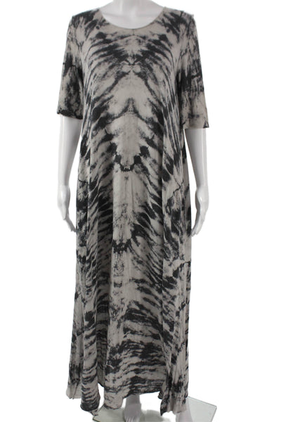 Raquel Allegra Women Maxi Dress Gray Tie Dye Cotton Midi Half Sleeve Size 2