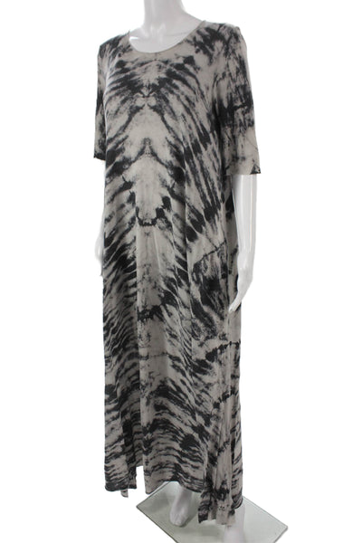 Raquel Allegra Women Maxi Dress Gray Tie Dye Cotton Midi Half Sleeve Size 2