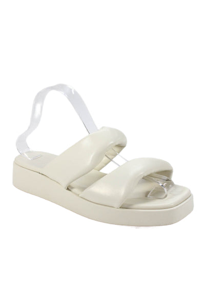 Billini Womens Leather Twist Strap Slide On Sandals White Size 8