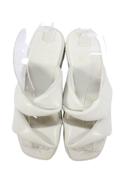 Billini Womens Leather Twist Strap Slide On Sandals White Size 8