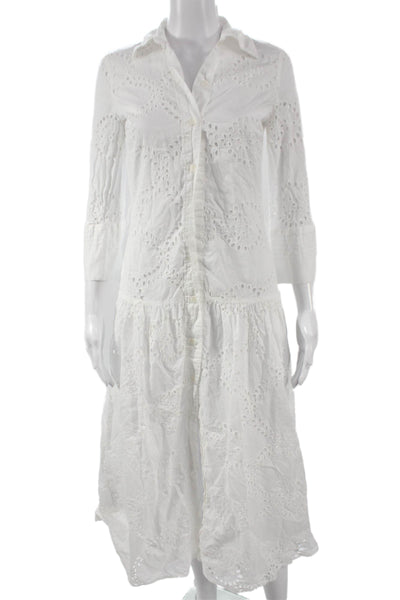 Zara Women Shirt Dress White Cotton Collared 3/4 Sleeve Button Size XS