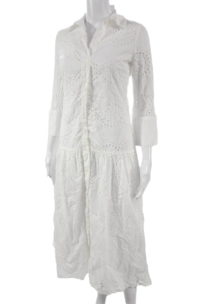 Zara Women Shirt Dress White Cotton Collared 3/4 Sleeve Button Size XS