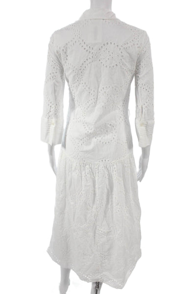 Zara Women Shirt Dress White Cotton Collared 3/4 Sleeve Button Size XS