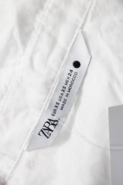 Zara Women Shirt Dress White Cotton Collared 3/4 Sleeve Button Size XS