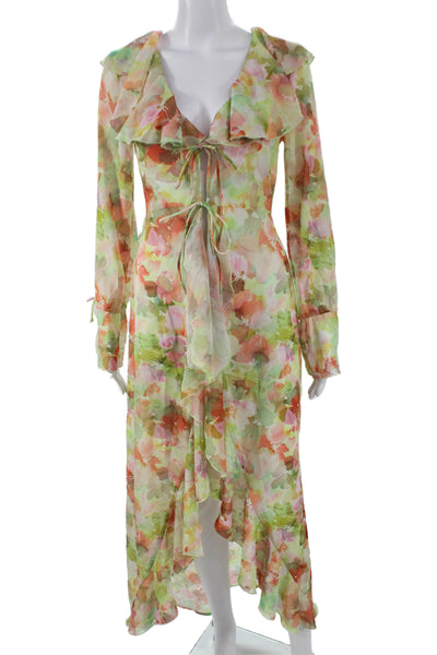 Tularosa Womens Multicolor V Neck Maxi Dress Long Sleeve Tie Polyester Size XS
