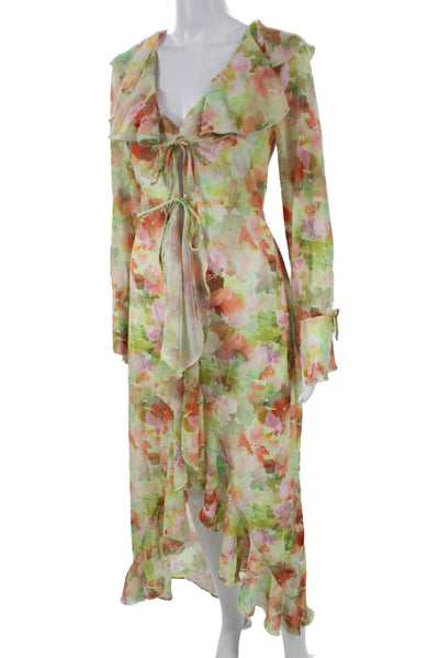 Tularosa Womens Multicolor V Neck Maxi Dress Long Sleeve Tie Polyester Size XS