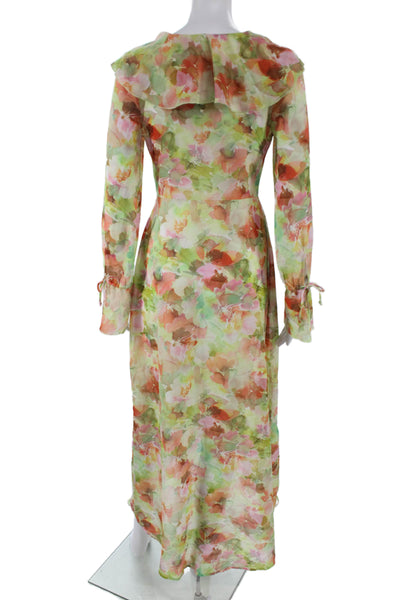 Tularosa Womens Multicolor V Neck Maxi Dress Long Sleeve Tie Polyester Size XS