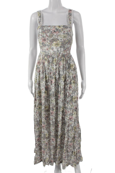 MNG Women Maxi Dress Multicolor Cotton Blend Square Neck Sleeveless Tie Size 4