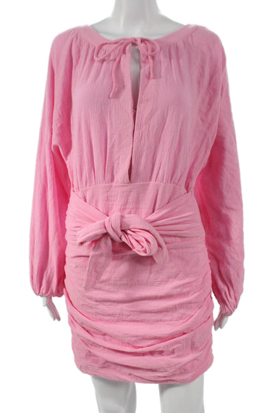 Free People Women Mini Dress Pink Long Sleeve Cotton Size XS