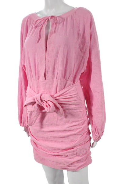 Free People Women Mini Dress Pink Long Sleeve Cotton Size XS