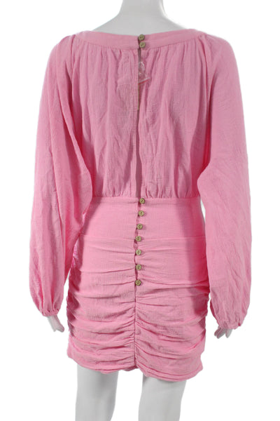 Free People Women Mini Dress Pink Long Sleeve Cotton Size XS
