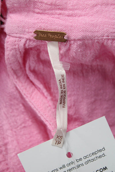 Free People Women Mini Dress Pink Long Sleeve Cotton Size XS