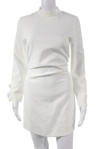 Zara Women Mini Dress White Polyester Long Sleeve Mock Neck Zip Size XS