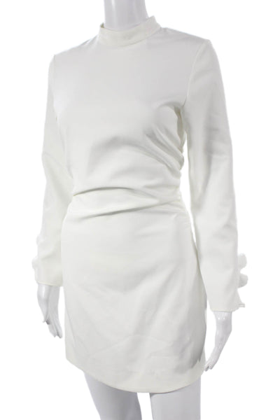 Zara Women Mini Dress White Polyester Long Sleeve Mock Neck Zip Size XS