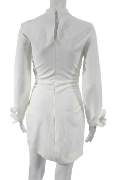 Zara Women Mini Dress White Polyester Long Sleeve Mock Neck Zip Size XS
