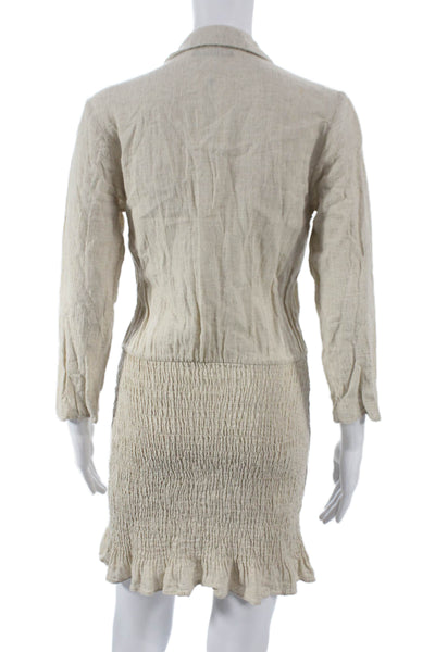 Zara Women Wrap Dress Cotton Collared 3/4 Sleeve Short Beige Size XS