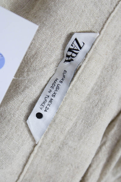 Zara Women Wrap Dress Cotton Collared 3/4 Sleeve Short Beige Size XS