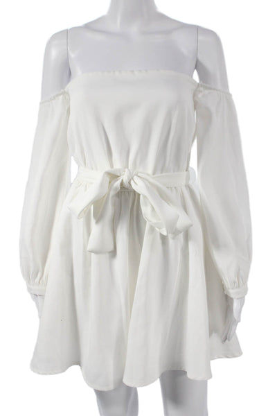 Tiger Mist Women Fit & Flare White Off the Shoulder Long Sleeve Dress Size S
