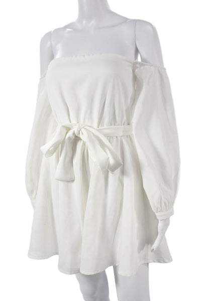 Tiger Mist Women Fit & Flare White Off the Shoulder Long Sleeve Dress Size S