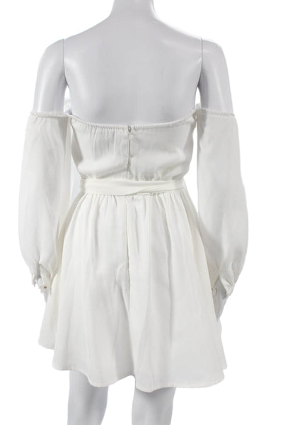 Tiger Mist Women Fit & Flare White Off the Shoulder Long Sleeve Dress Size S