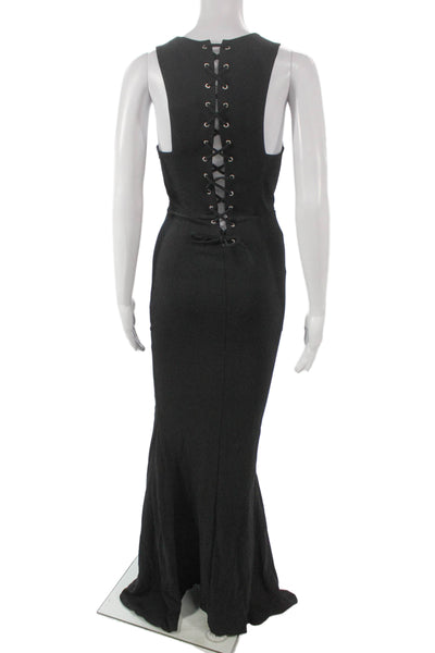 Lovers + Friends Women Mermaid Black High Neck Lace Up Rayon Long Dress Size S
