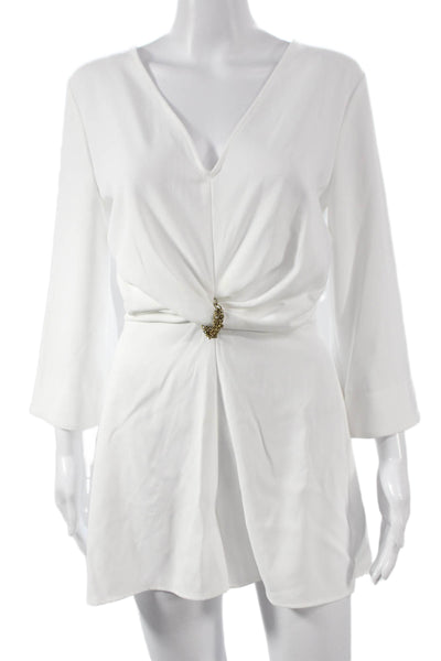 Zara Women Playsuit White V-Neck Long Sleeve Zip Polyester Size XS