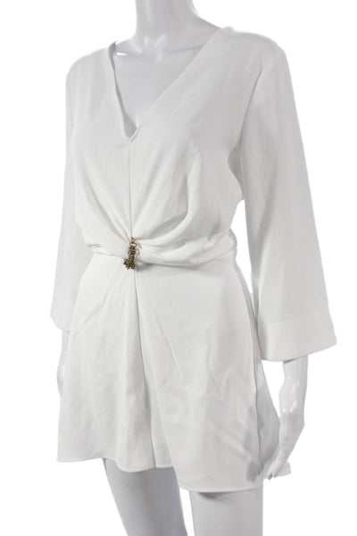Zara Women Playsuit White V-Neck Long Sleeve Zip Polyester Size XS