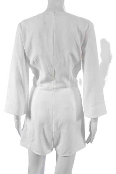 Zara Women Playsuit White V-Neck Long Sleeve Zip Polyester Size XS